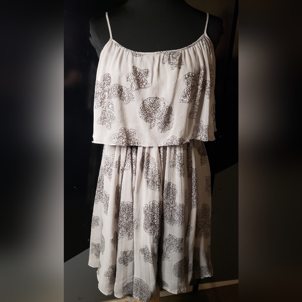 Silk Halston Heritage warm gray layered sheer strappy dress
